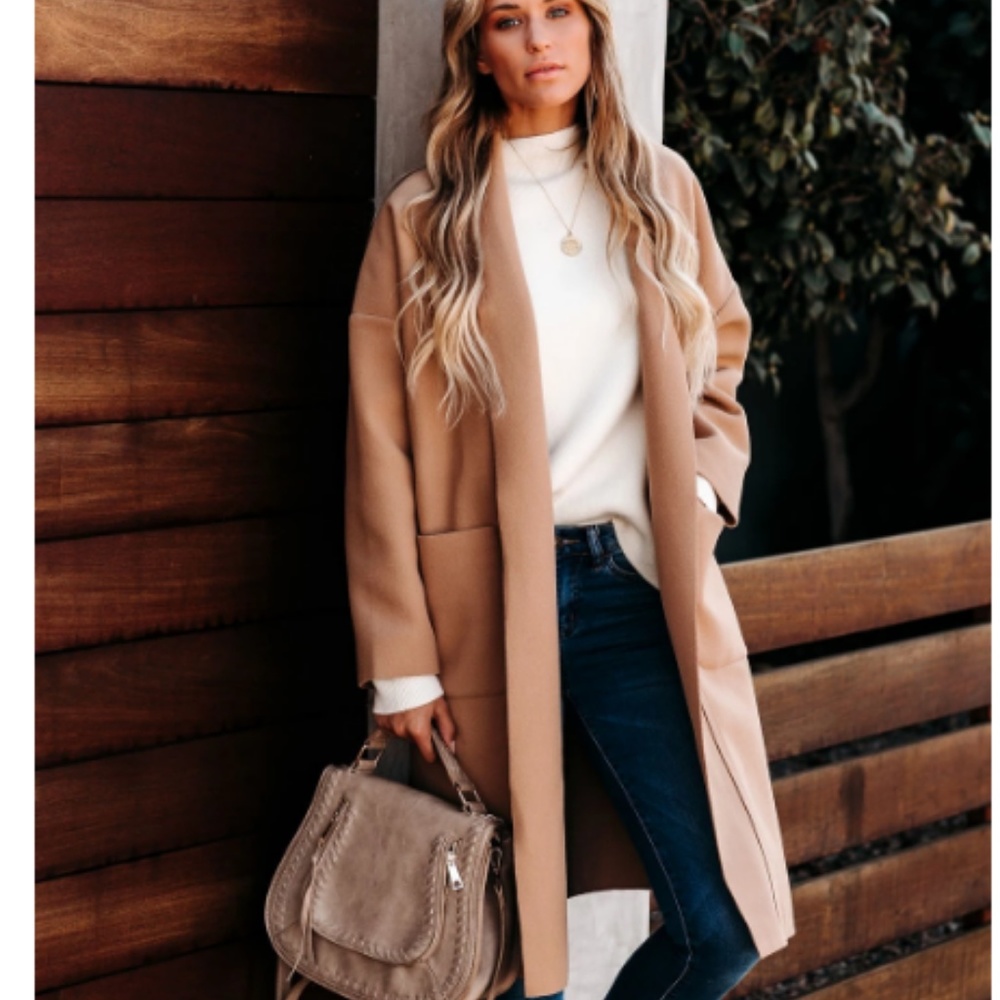 SHELBY Open Front Camel Coat